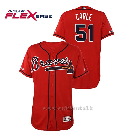 Maglia Baseball Uomo Atlanta Braves Shane Carle 150th Aniversario Patch Autentico Flex Base Rosso